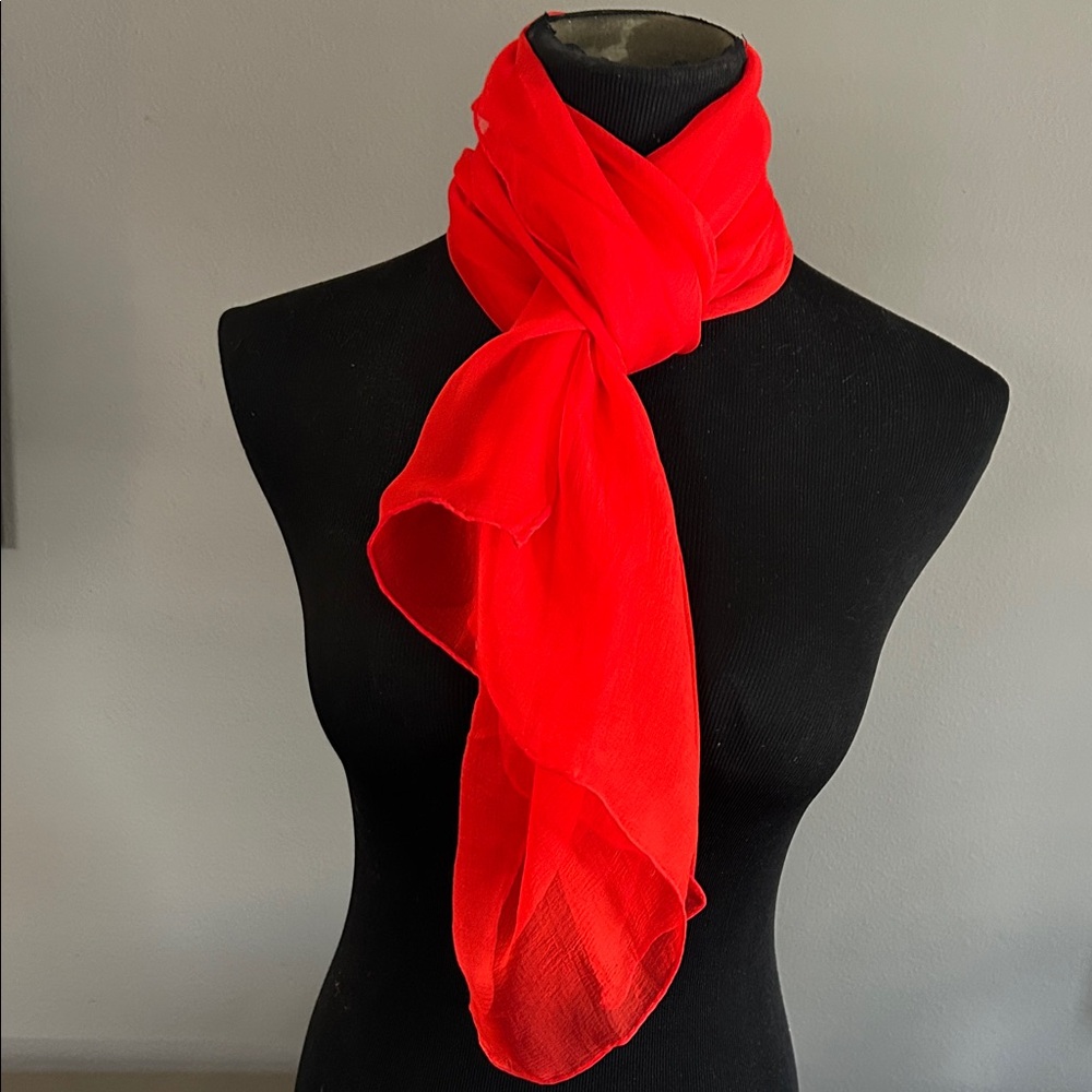 NOS  Saks Fifth Avenue Red Sheer Silk Scarf - Lightweight